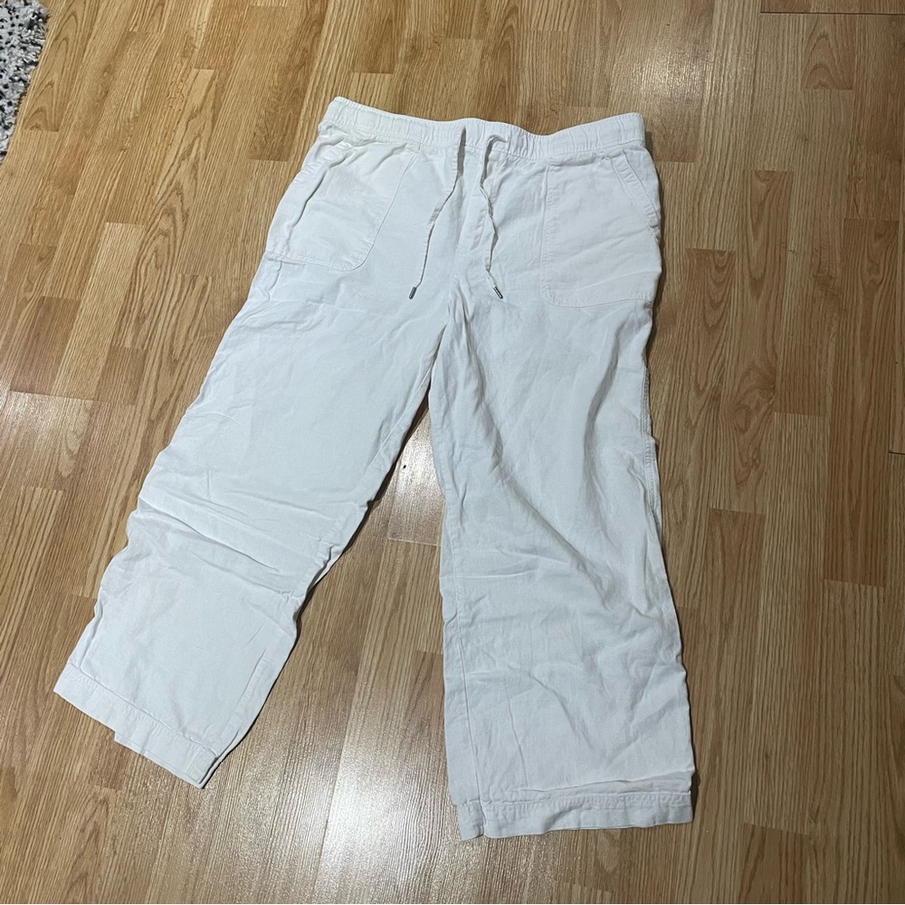 White Casual Linen Drawstring Pants - GAP